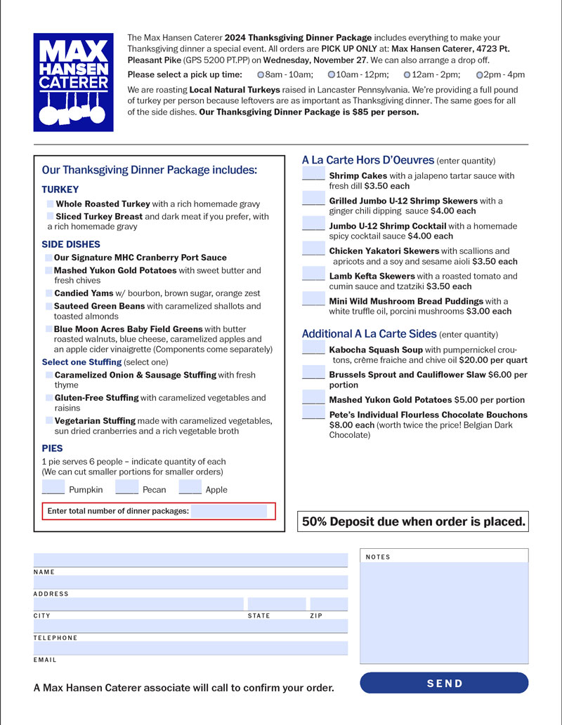 Thanksgiving Menu Order Form image